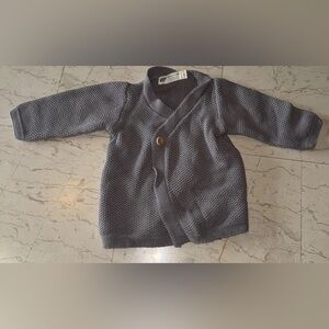 Baby Boy MONICA + ANDY Gray Knit 100% Organic Cotton L/s Cardigan Sweater 6-9m